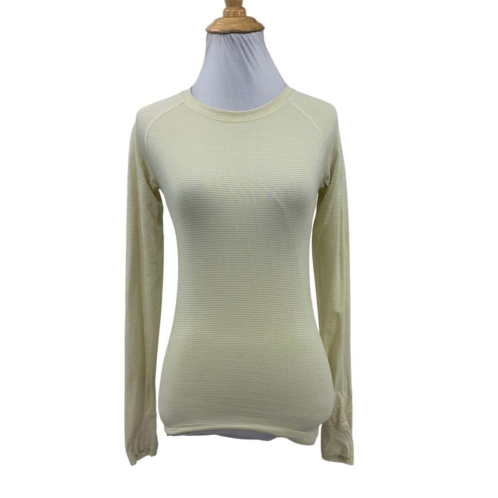 Athleta Top Women XXS Meringue Momentum Seamless Long Sleeve Thumbholes Metallic